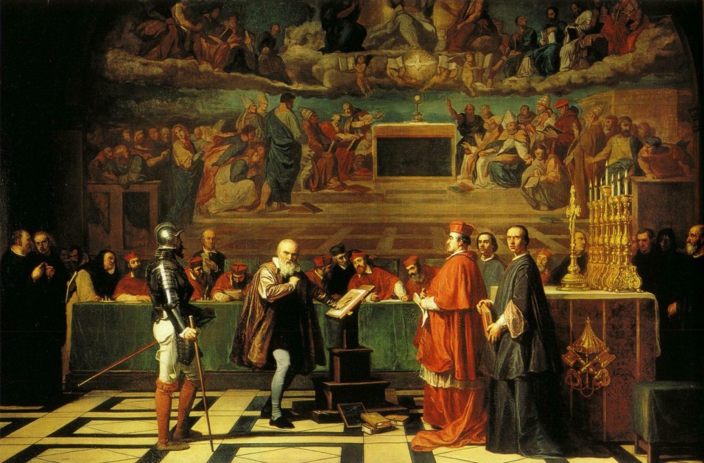 "Eppur si muove" ("ir visgi ji sukasi"). Galilejo Galilejus prieš Šventosios Inkvizicijos teismą.
